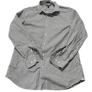 Banana Republic Shirt Mens Size L Gray White Checkered Button Up 100% Cotton